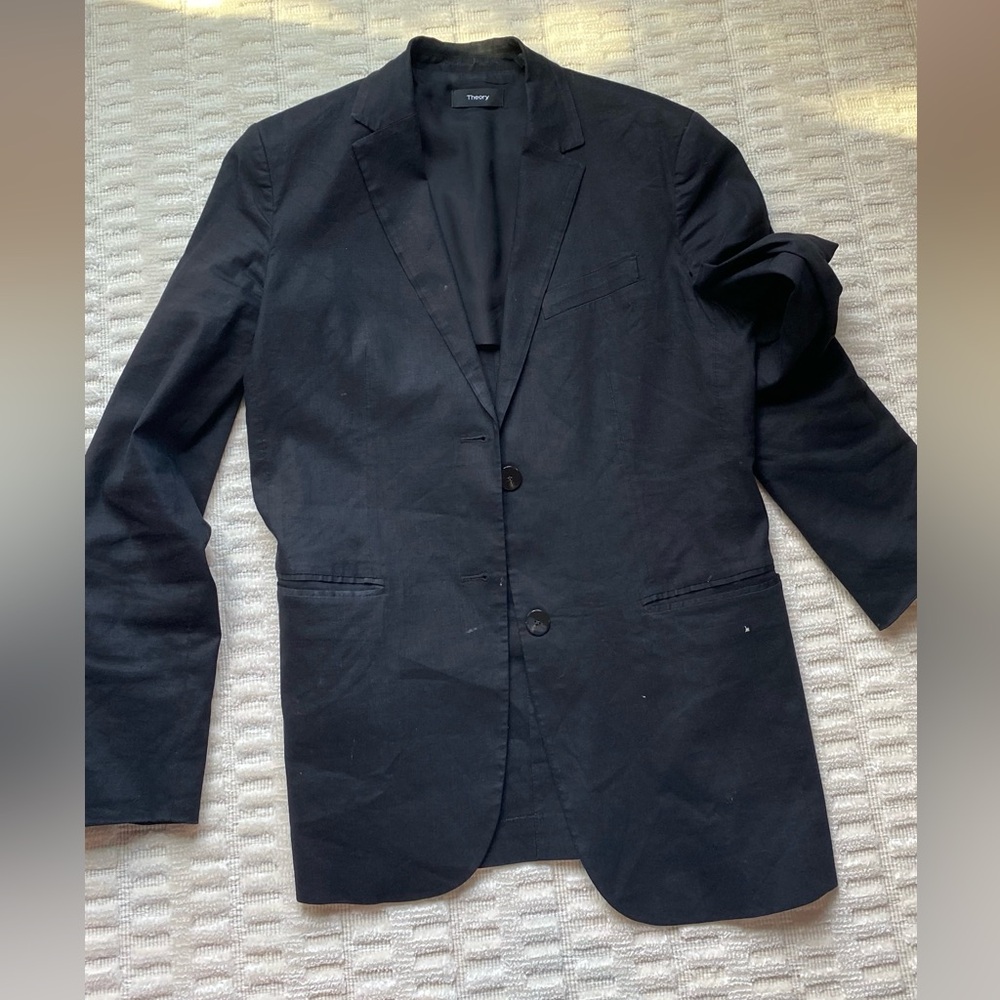 Vince, linen blend blazer, size 6, black